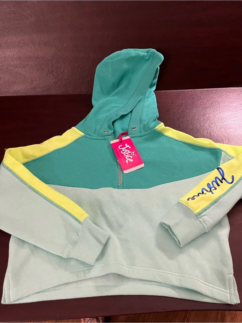 Justice Girls Teal, Mint & Yellow Hooded Pullover